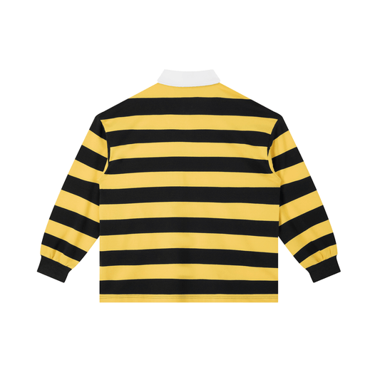 Back view of Color Block Stripe Polo Shirt with bold yellow and black stripes.