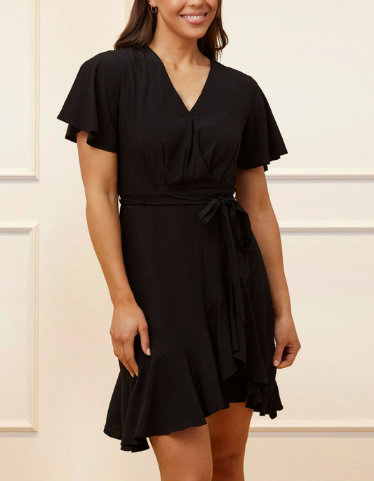Lilou Wrap Dress - Cross-Over V-Neck with Flutter Sleeves
