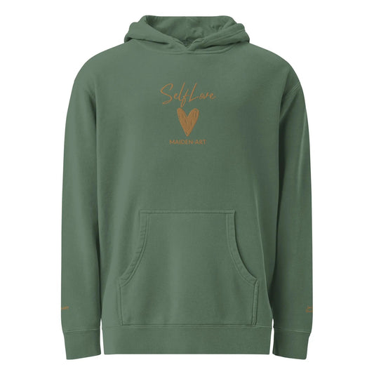 Self Love Unisex pigment-dyed hoodie with Old Gold Embroidery | fashion hoodie