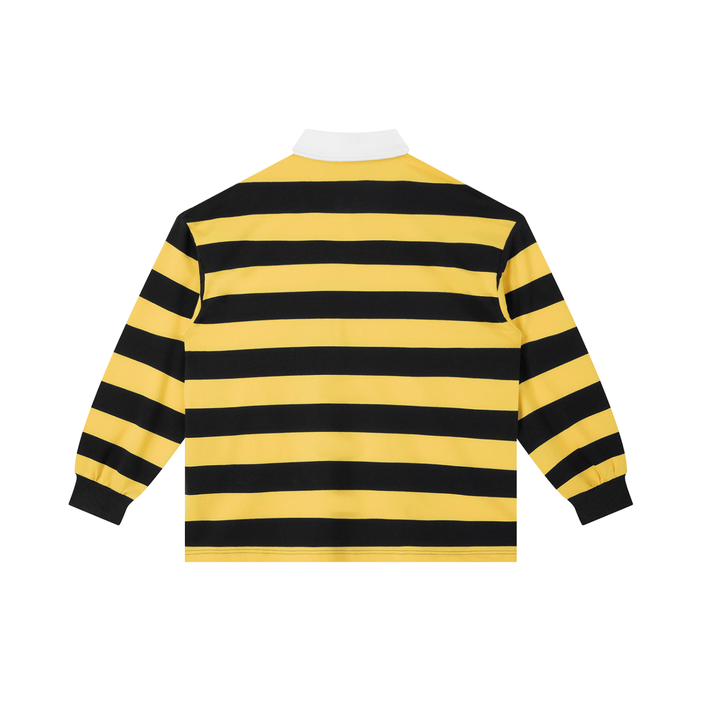 Back view of Color Block Stripe Polo Shirt with bold yellow and black stripes.