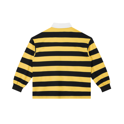 Back view of Color Block Stripe Polo Shirt with bold yellow and black stripes.