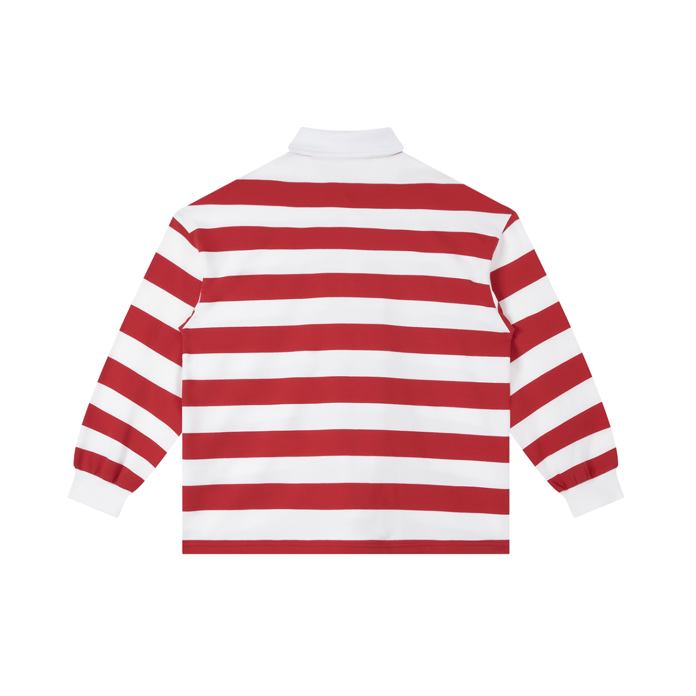 Urbanova- Stripe Polo Shirt back view with red and white stripes, featuring a classic crew polo t-shirt design.