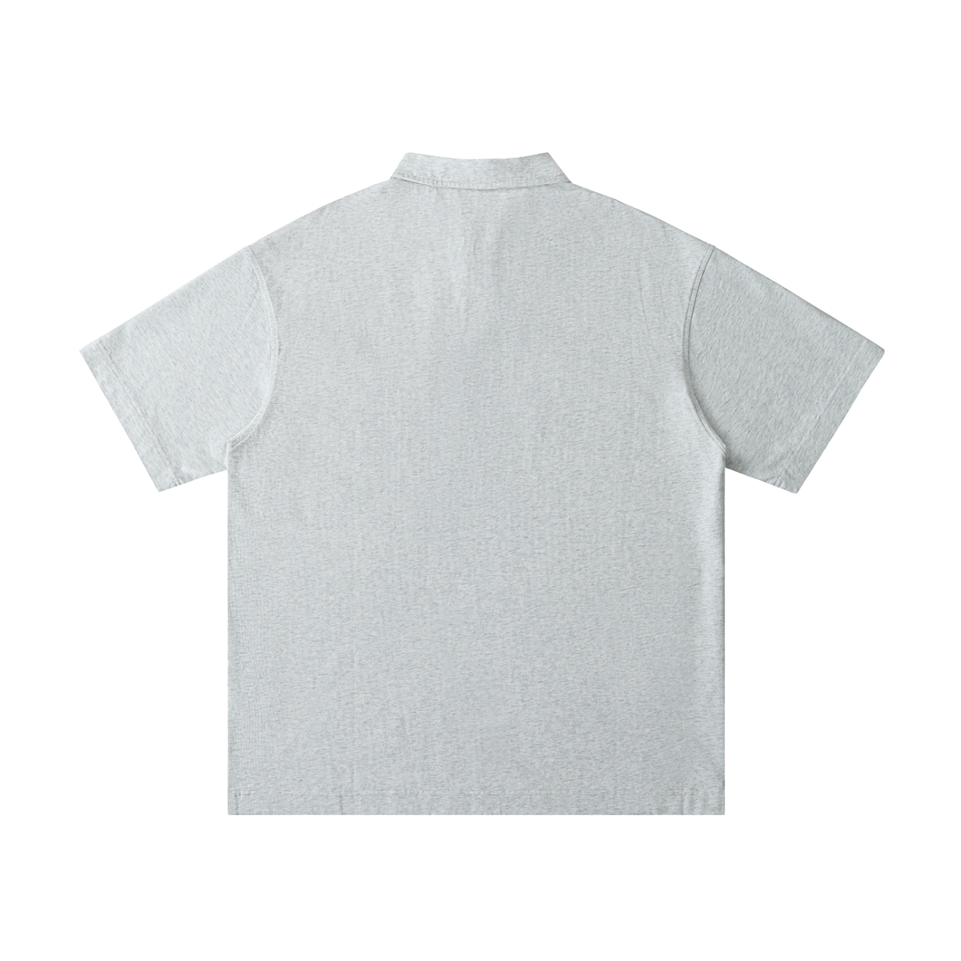 Back view of Urbanova-Loose Cotton Polo Shirt in light gray, showcasing its relaxed fit and premium cotton material.