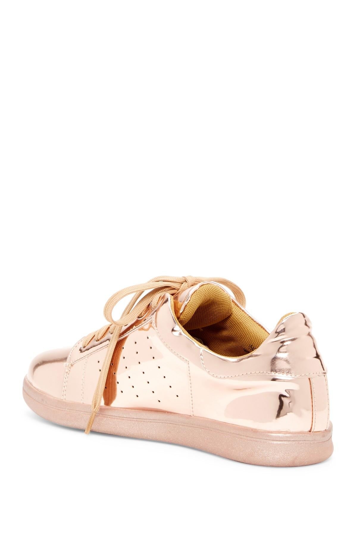 Metallic Mirror Sneakers - Comfort Padded Fashion Shoes in Rose Gold, Gold & Silver