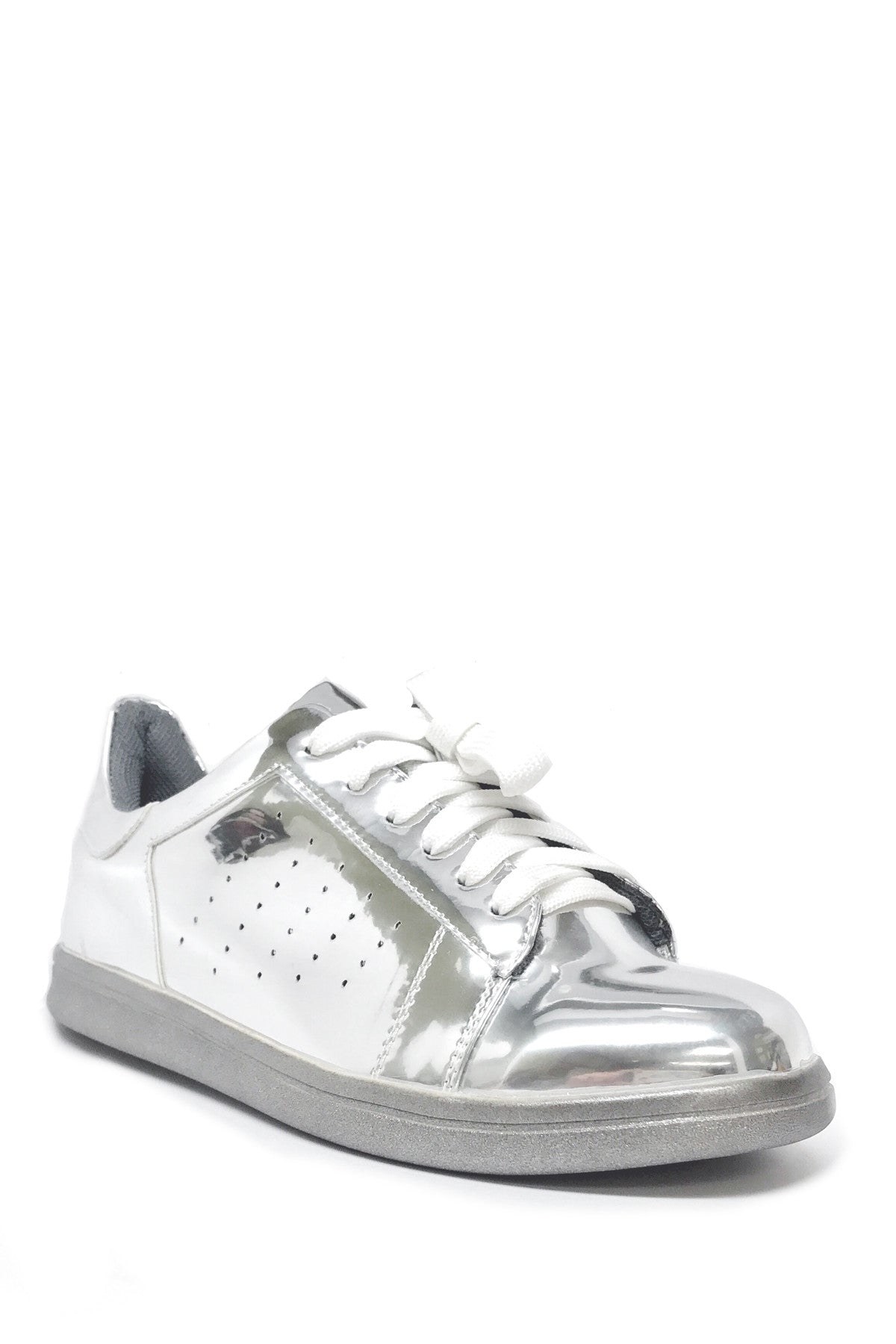 Metallic Mirror Sneakers - Comfort Padded Fashion Shoes in Rose Gold, Gold & Silver