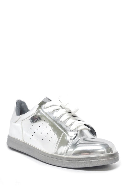 Metallic Mirror Sneakers - Comfort Padded Fashion Shoes in Rose Gold, Gold & Silver