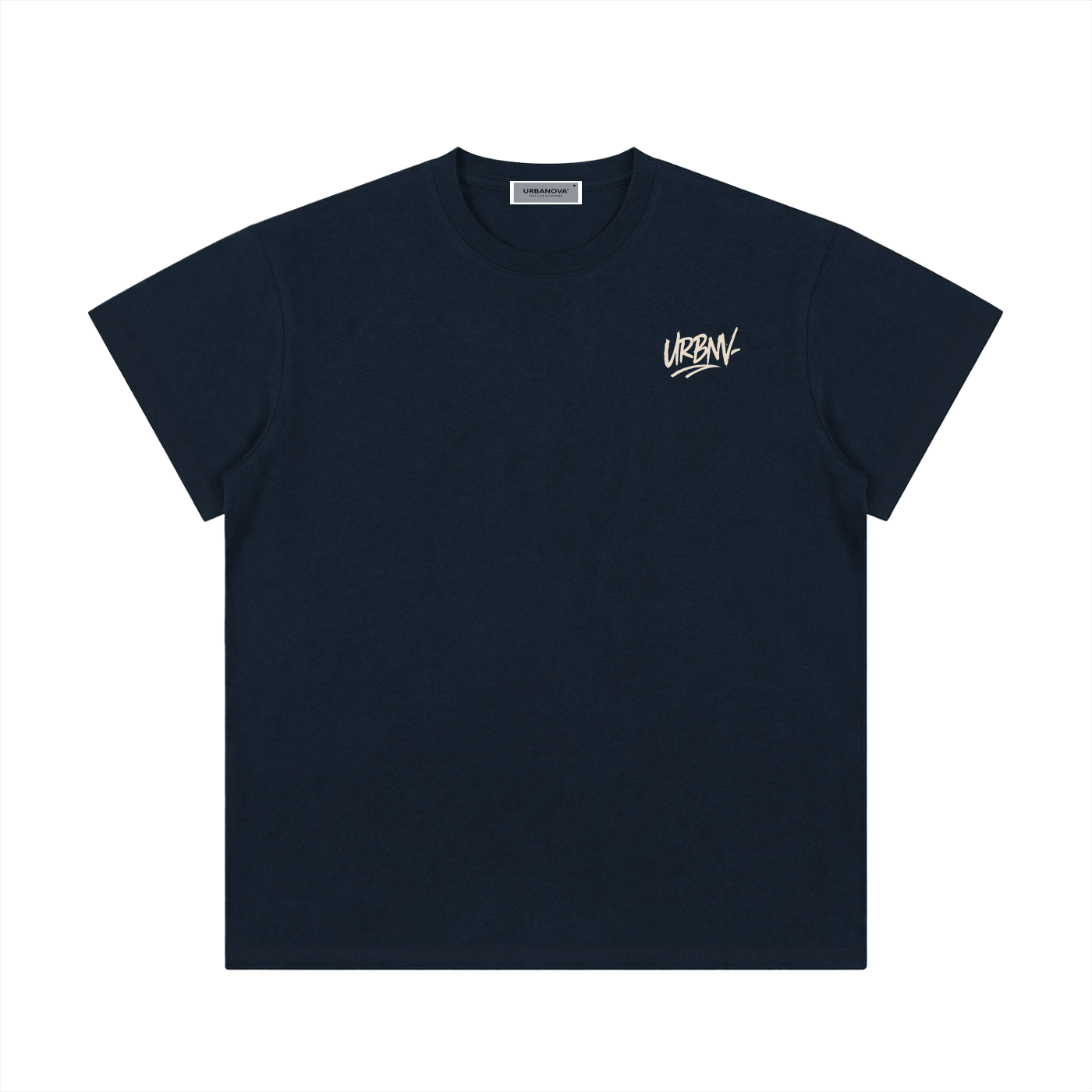Lightweight Cotton Classic Fit T-Shirt in navy blue with URBN logo, unisex design, 100% cotton fabric.