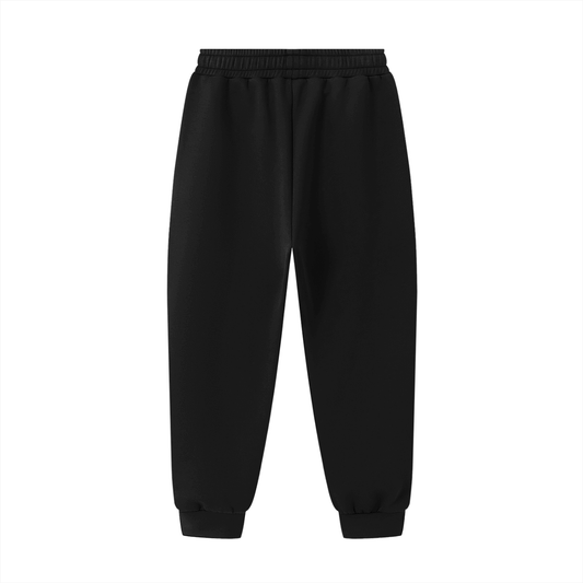Urbanova Noir Essential Joggers in black, unisex, regular fit made of cotton blend with elastic waistband.