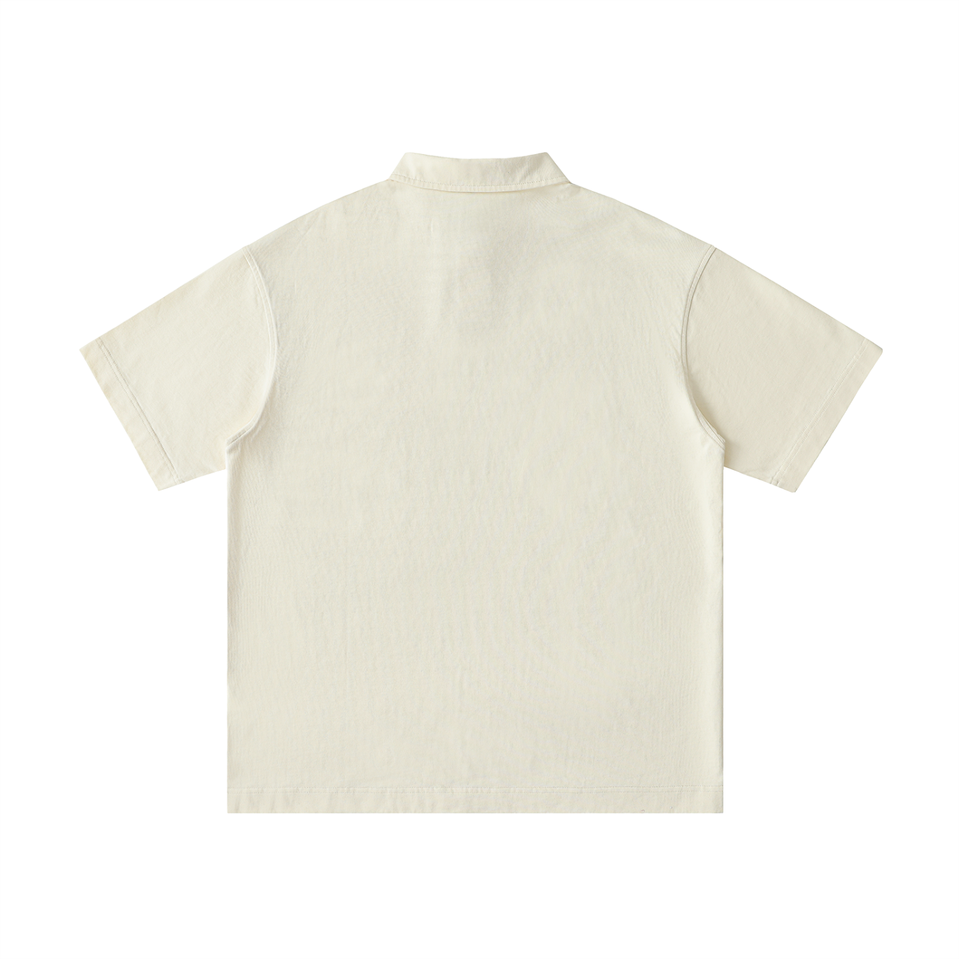 Back view of Urbanova-Loose Cotton Polo Shirt in cream color, showcasing its relaxed fit and premium cotton fabric.