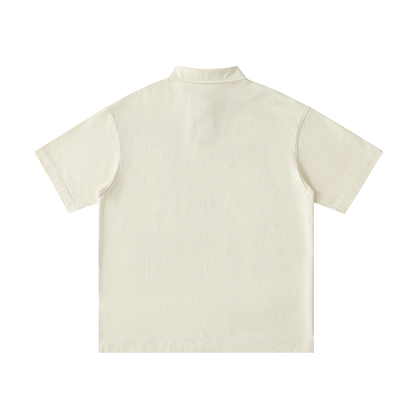 Back view of Urbanova-Loose Cotton Polo Shirt in cream color, showcasing its relaxed fit and premium cotton fabric.
