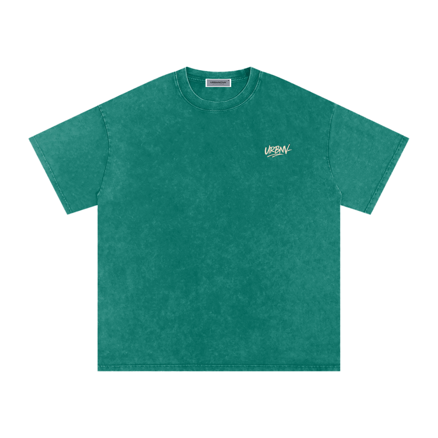 Urbanova-Washed cotton T-Shirt in teal with a vintage wash finish and relaxed oversized fit.