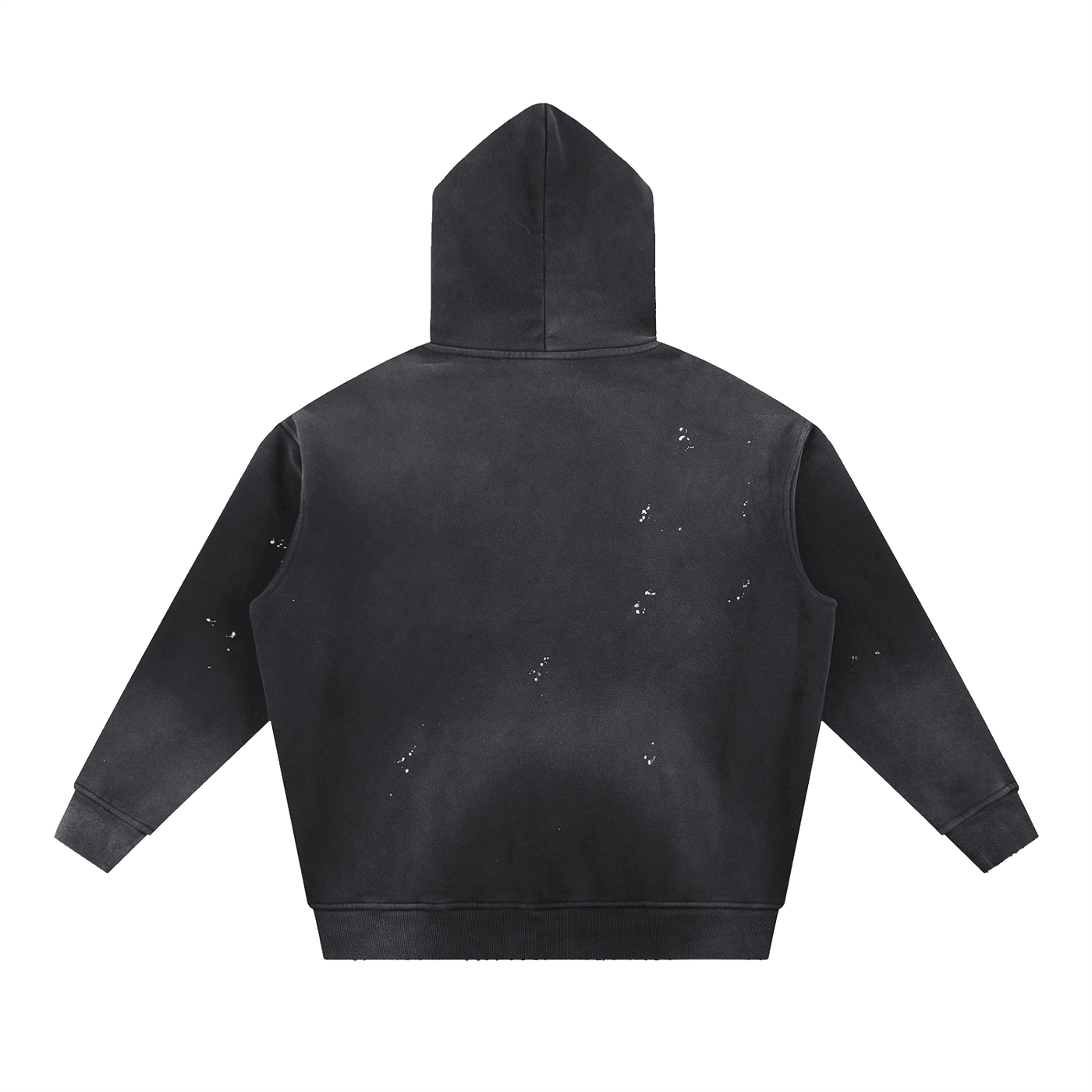 URBANOVA-Acid Washed Fleece Hoodie back view showing distressed details and oversized silhouette.