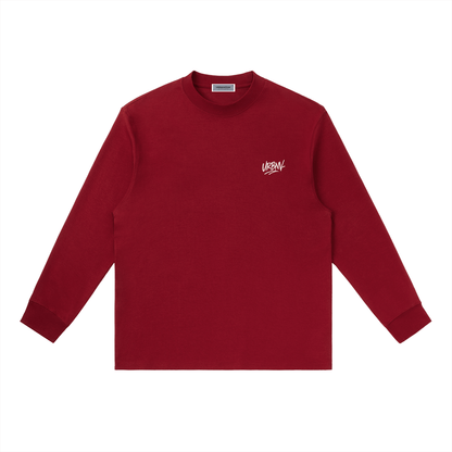 Essential Crewneck Long-Sleeve T-Shirt in burgundy, featuring a casual vibe and a comfortable fit for everyday wear.