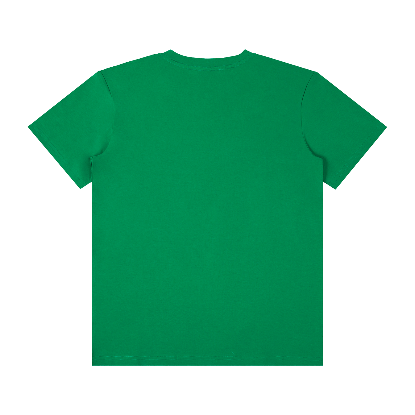 Back view of Urbanova Essential Crew Tee in vibrant green, showcasing its minimalist design and comfortable fabric.
