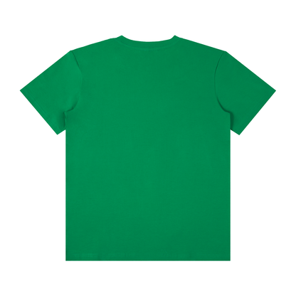 Back view of Urbanova Essential Crew Tee in vibrant green, showcasing its minimalist design and comfortable fabric.