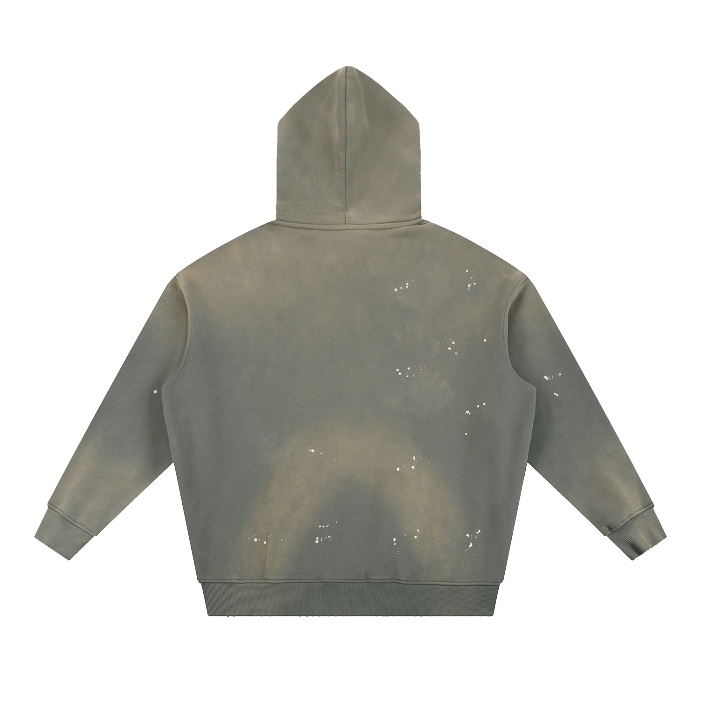 URBANOVA-Acid Washed Fleece Hoodie back view with distressing and vintage finish, showcasing premium cotton and relaxed fit.
