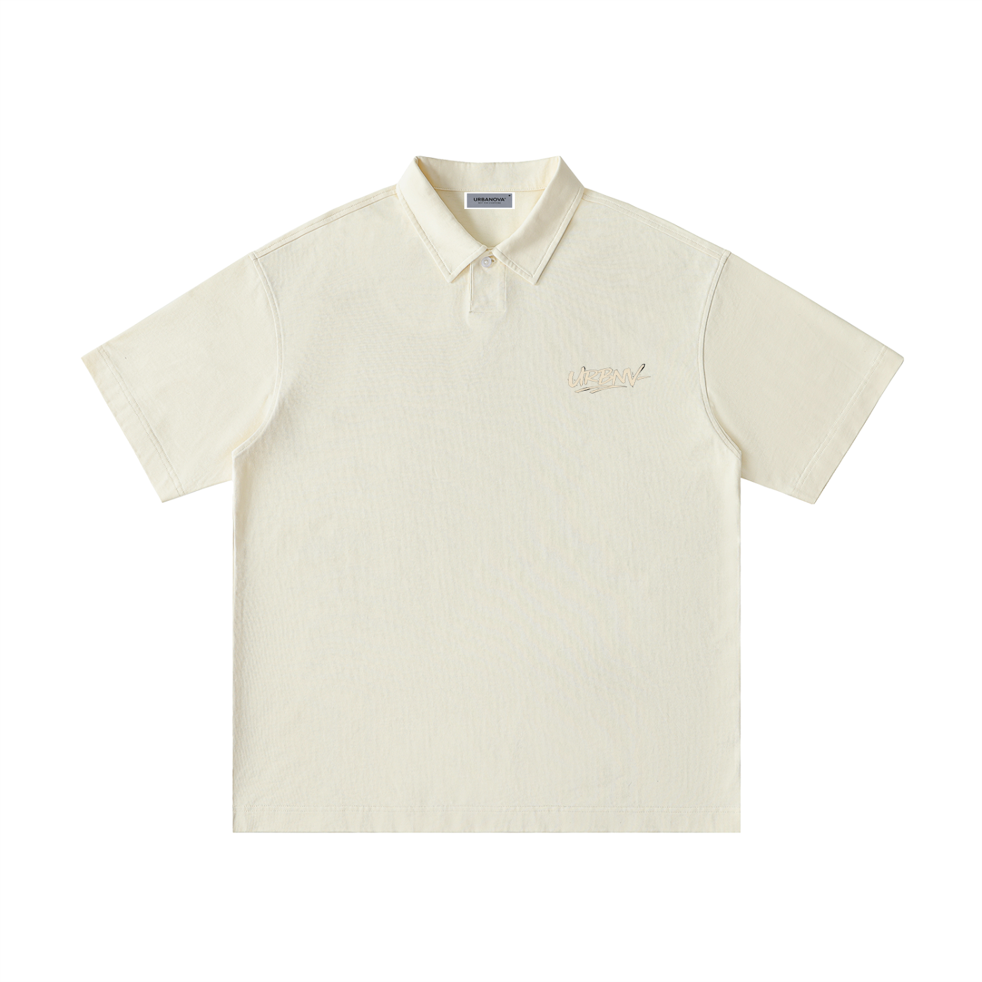 Urbanova-Loose Cotton Polo Shirt in light cream, showcasing relaxed fit and premium cotton fabric.