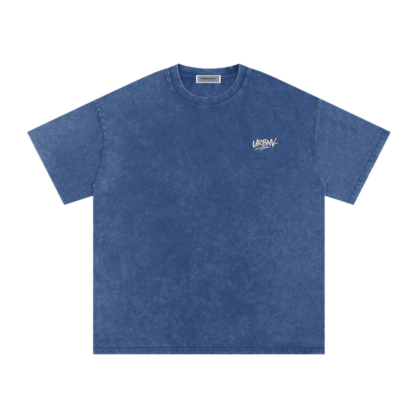 Urbanova-Washed cotton T-Shirt in blue, oversized fit with vintage wash finish, made from 100% cotton for comfort.