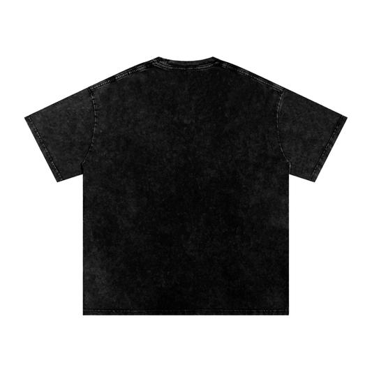 Urbanova-Washed cotton T-Shirt back view in black snow-wash finish, featuring relaxed oversized fit and 100% cotton.