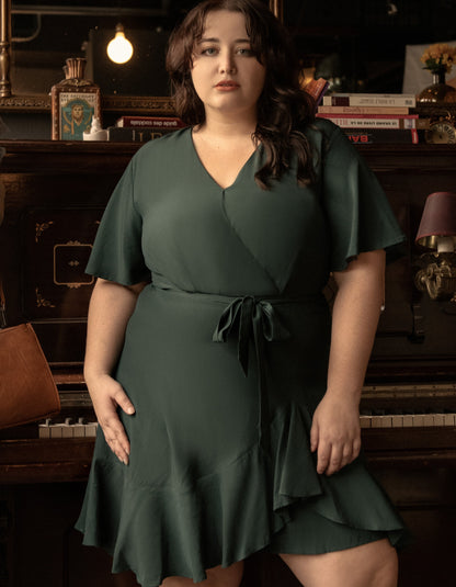 Lilou Wrap Dress - Cross-Over V-Neck with Flutter Sleeves