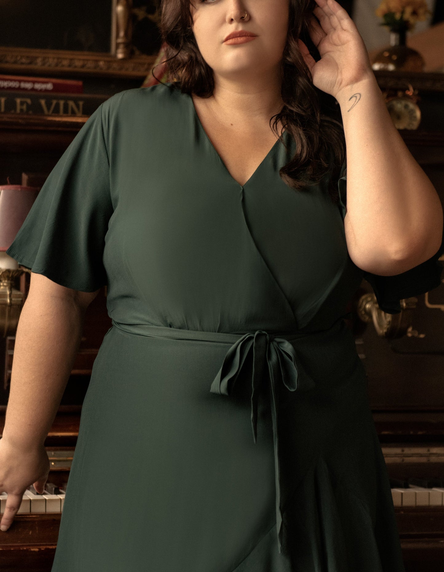 Lilou Wrap Dress - Cross-Over V-Neck with Flutter Sleeves