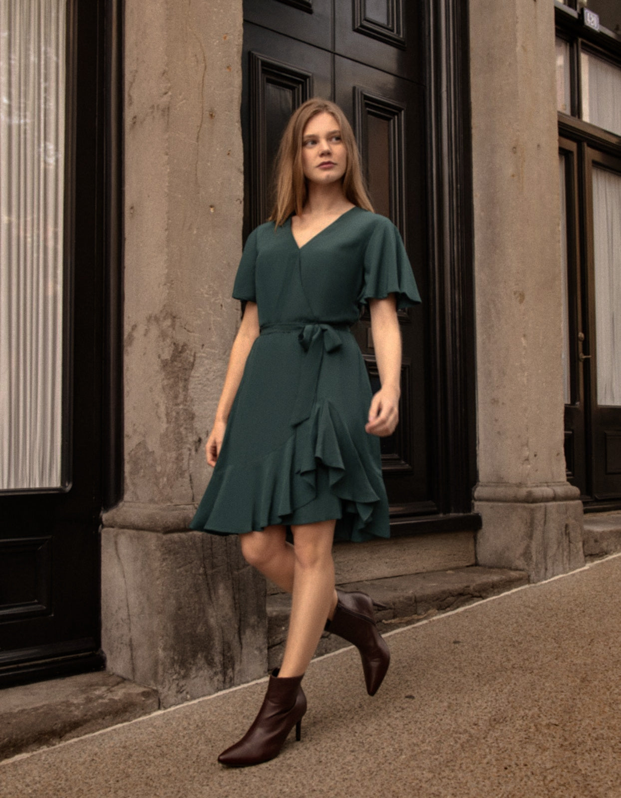 Lilou Wrap Dress - Cross-Over V-Neck with Flutter Sleeves