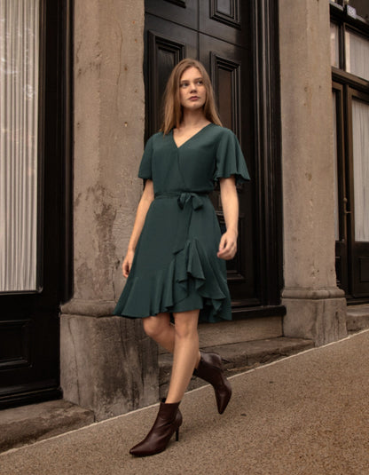 Lilou Wrap Dress - Cross-Over V-Neck with Flutter Sleeves
