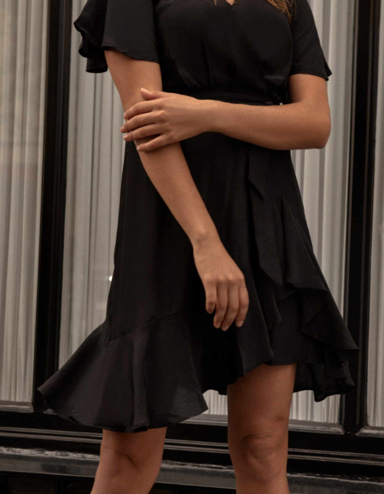 Lilou Wrap Dress - Cross-Over V-Neck with Flutter Sleeves