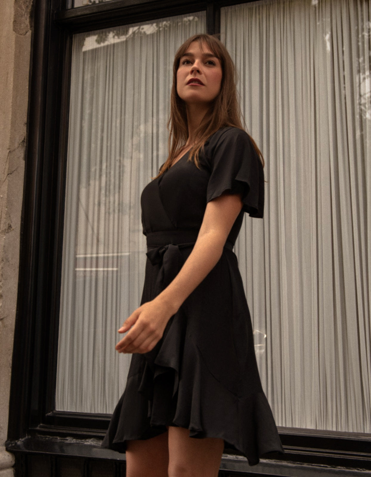 Lilou Wrap Dress - Cross-Over V-Neck with Flutter Sleeves