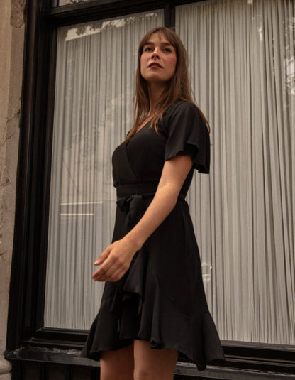 Lilou Wrap Dress - Cross-Over V-Neck with Flutter Sleeves