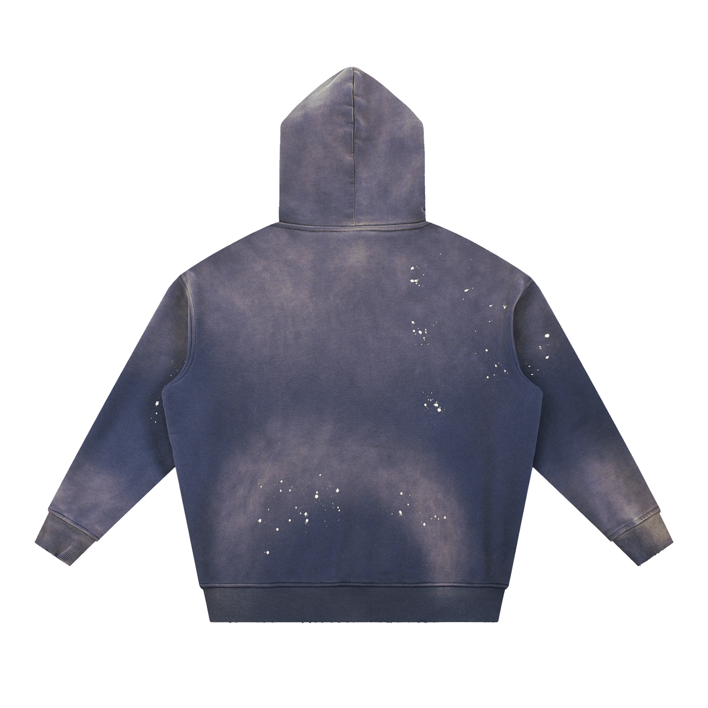 URBANOVA-Acid Washed Fleece Hoodie back view showcasing vintage wash and distressed details.