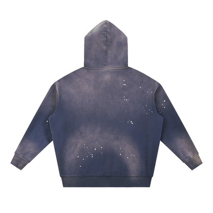 URBANOVA-Acid Washed Fleece Hoodie back view showcasing vintage wash and distressed details.