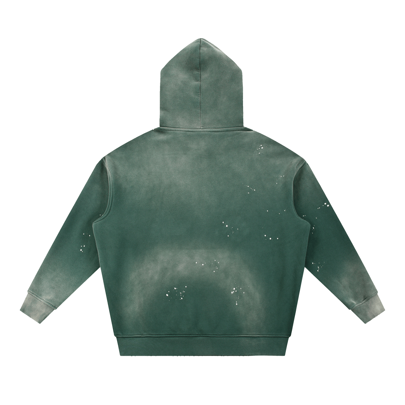 Back view of URBANOVA-Acid Washed Fleece Hoodie with a vintage distressed design and hood.