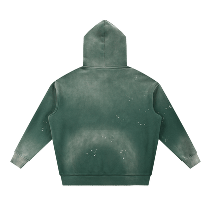 Back view of URBANOVA-Acid Washed Fleece Hoodie with a vintage distressed design and hood.