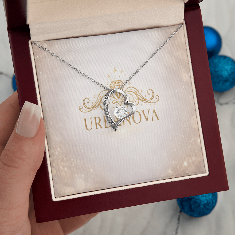 Urbanova Timeless Love Zircon Heart Pendant Necklace displayed in a gift box with sparkling heart pendant.