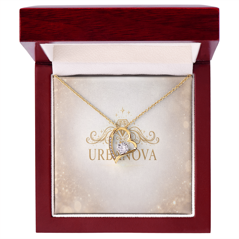 Urbanova Timeless Love Zircon Heart Pendant Necklace displayed in elegant jewelry box.