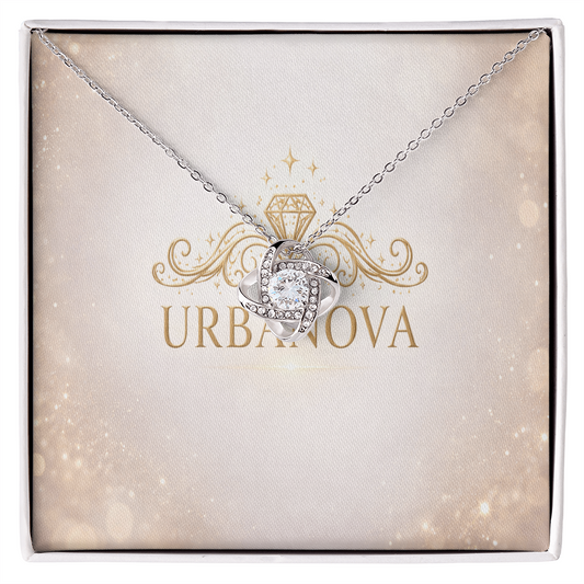Urbanova Premium Solitaire Orbit Necklace in elegant packaging with sparkling cubic zirconia crystals.
