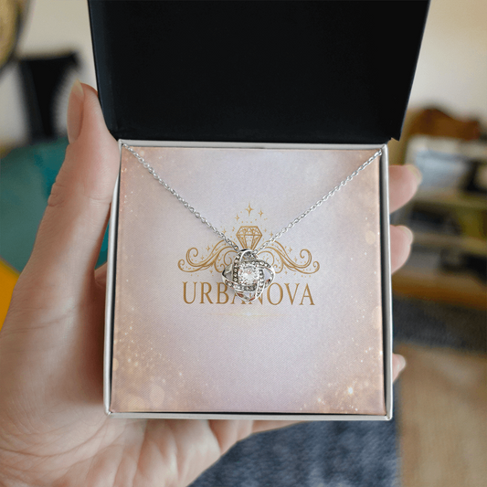 Urbanova Premium Solitaire Orbit Necklace displayed in a gift box with luxury interior.