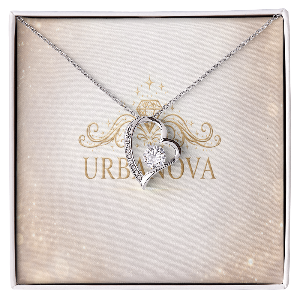 Urbanova Timeless Love Zircon Heart Pendant Necklace displayed in elegant packaging with shimmering heart design.