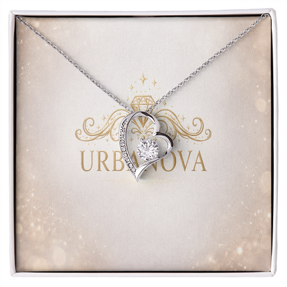 Urbanova Timeless Love Zircon Heart Pendant Necklace displayed in elegant packaging with shimmering heart design.
