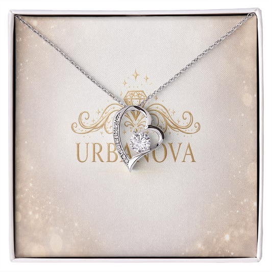 Urbanova Timeless Love Zircon Heart Pendant Necklace displayed in elegant packaging with shimmering heart design.