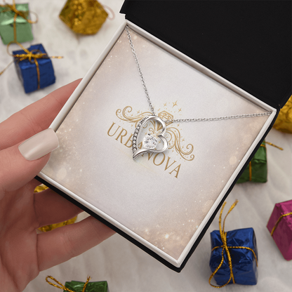 Urbanova Timeless Love Zircon Heart Pendant Necklace displayed in a gift box with sparkling heart pendant.