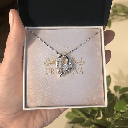 Urbanova Timeless Love Zircon Heart Pendant Necklace displayed in an elegant gift box with a sparkling heart pendant.