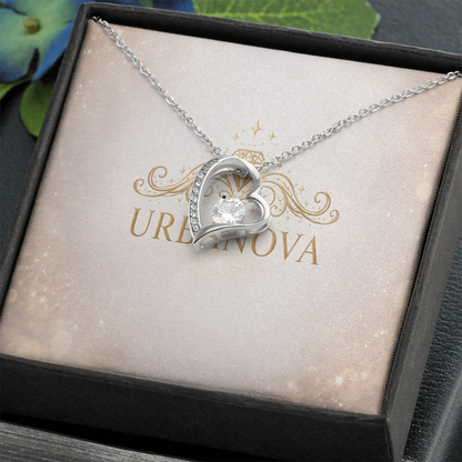 Urbanova Timeless Love Zircon Heart Pendant Necklace in a heart shape presentation box with chain.