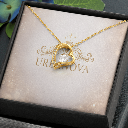 Urbanova Timeless Love Zircon Heart Pendant Necklace in a gold finish showcasing a sparkling heart pendant.