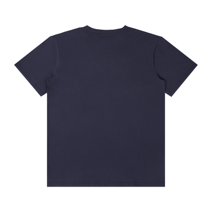 Back view of Urbanova Essential Crew Tee in navy color, showcasing its minimal design and relaxed fit for everyday wear.