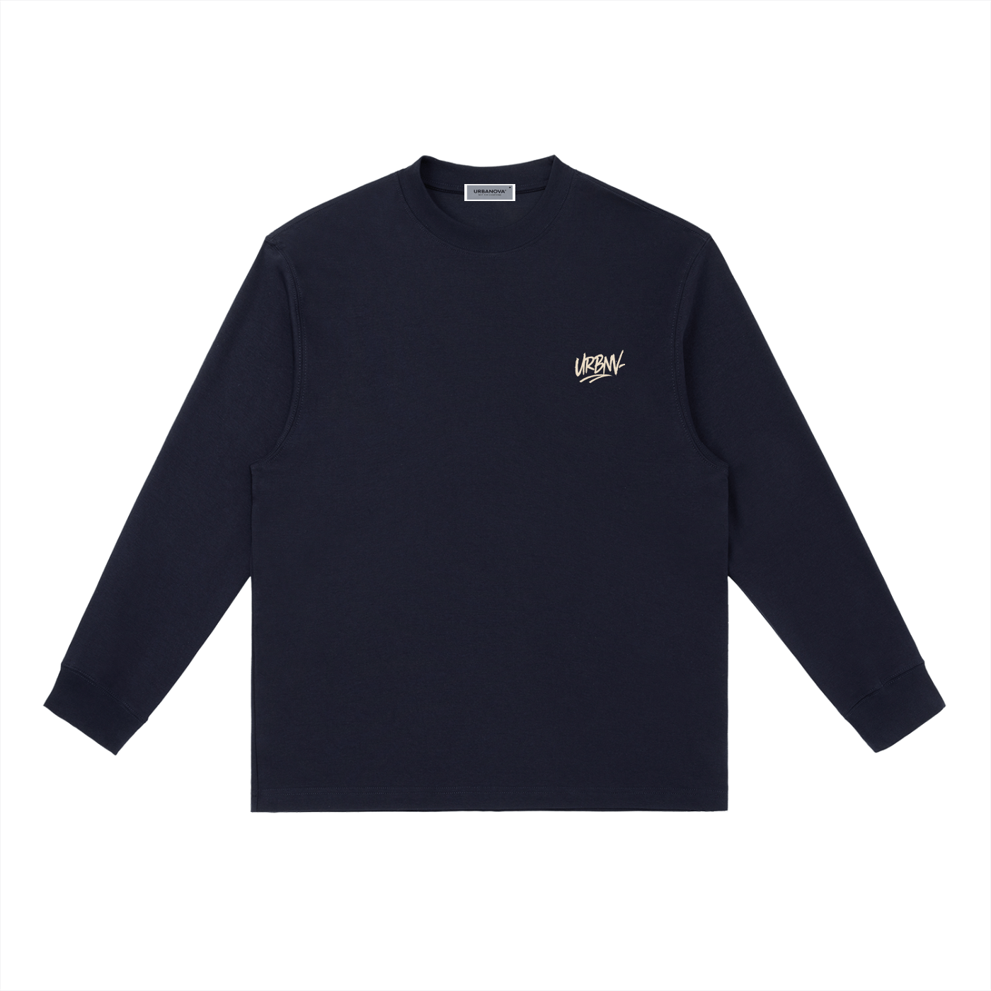 Essential Crewneck Long-Sleeve T-Shirt in navy blue with a casual fit, perfect for daily wear and outdoor activities.