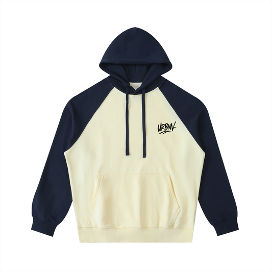 Urbanova Contrast Raglan Hoodie in yellow and navy, ideal contrast everyday hoodie for casual style.