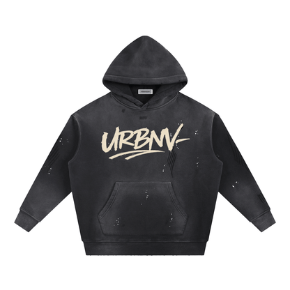 URBANOVA-Acid Washed Fleece Hoodie featuring a vintage washed finish and URBNV graphic in relaxed oversized fit.