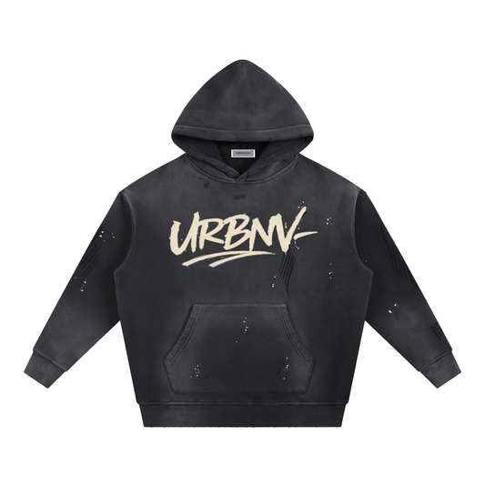 URBANOVA-Acid Washed Fleece Hoodie featuring a vintage washed finish and URBNV graphic in relaxed oversized fit.